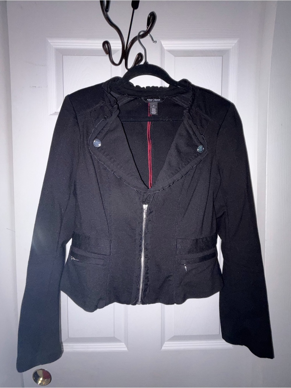 White House Black Market Black Ruffle Moto Jacket